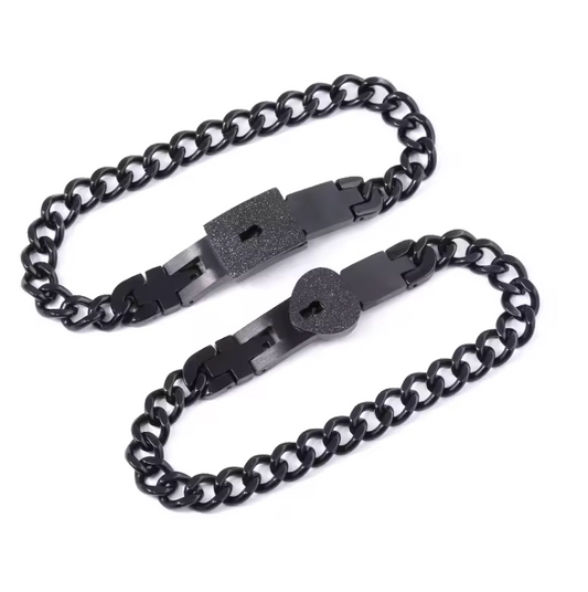 Couple Love Lock Bracelet & Key Pendant Necklace Set