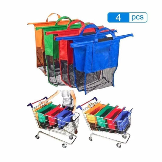 Foldable Trolley Bags – 4 Pcs Reusable Shopping Storage Set
