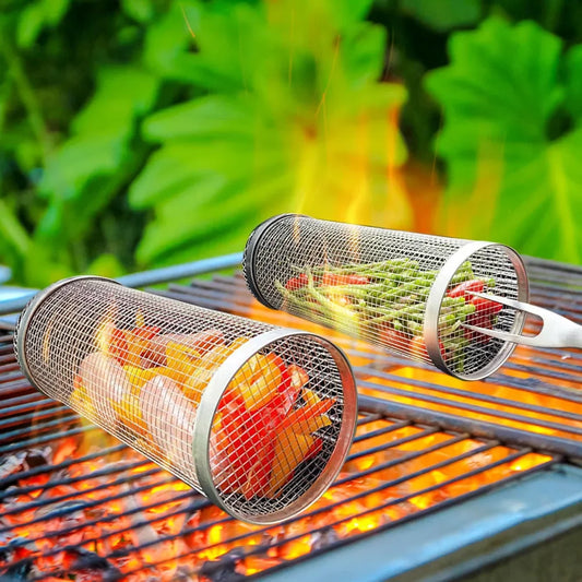 Barbecue Grill Grate Rolling Basket