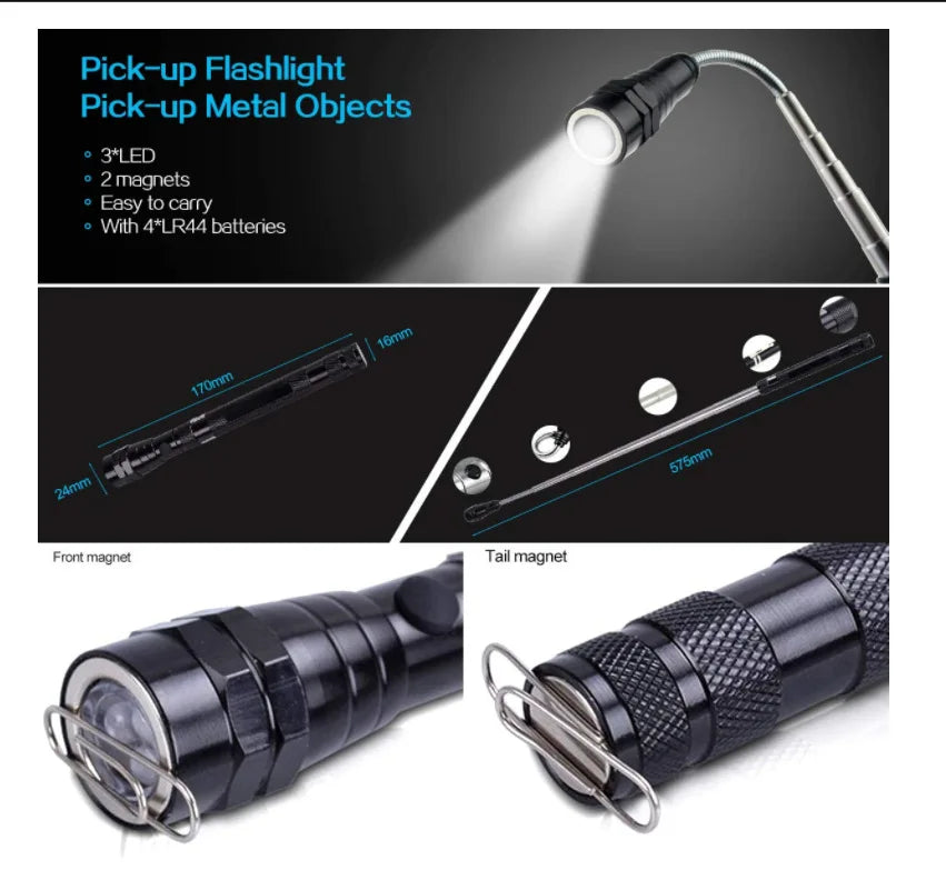 LED magnetic flexible flashlight for tight spaces