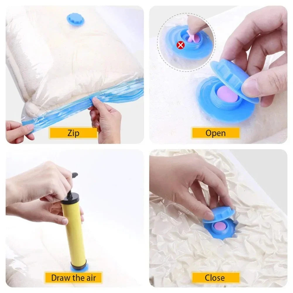 4PCS Reusable Vacuum Storage Bags with Hand Pump