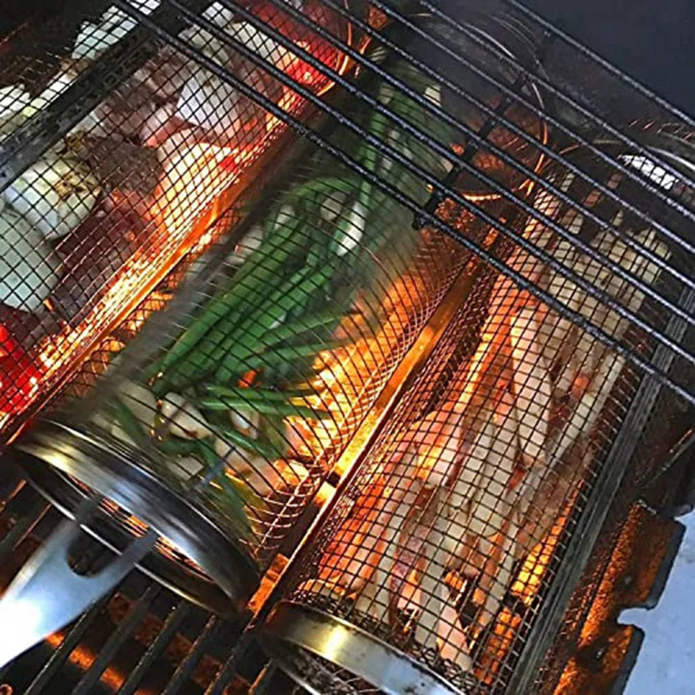 Barbecue Grill Grate Rolling Basket
