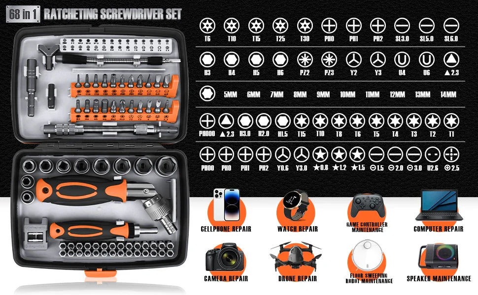 68-in-1 Ratchet Screwdriver Set