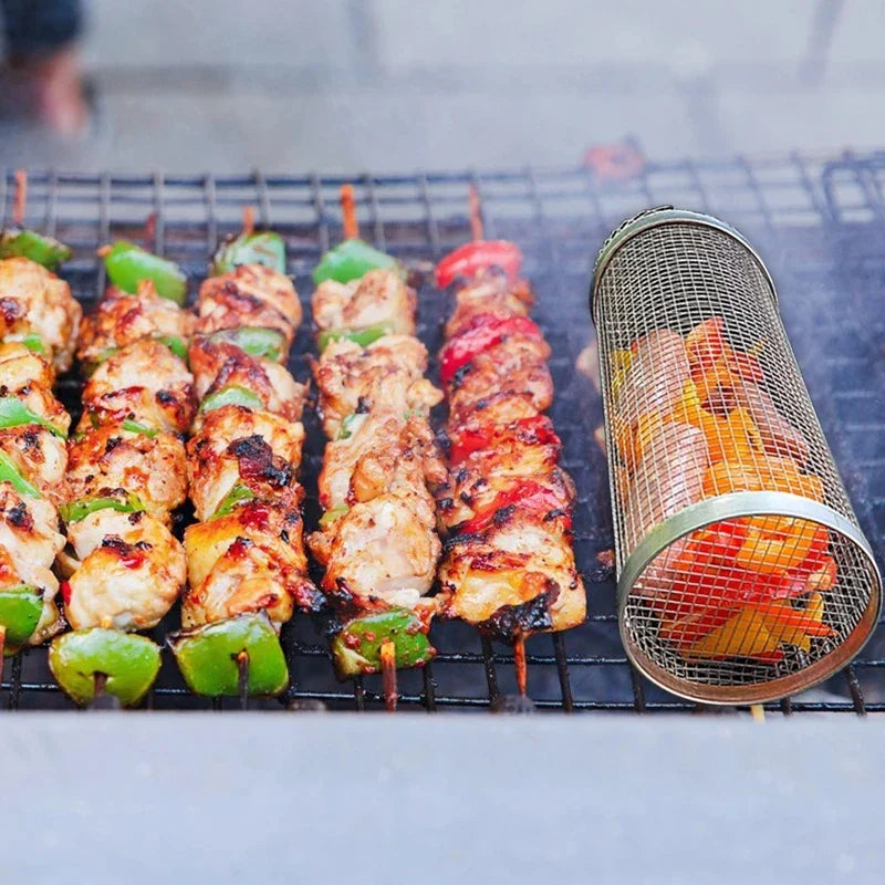 Barbecue Grill Grate Rolling Basket