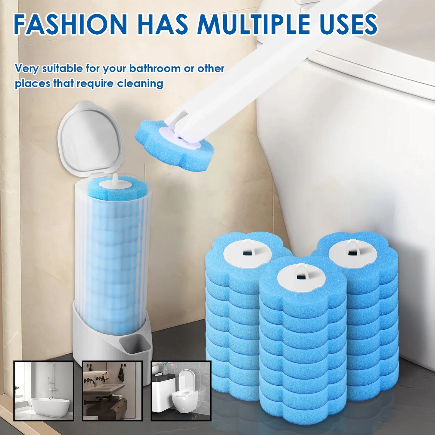 Toilet Wand Kit – 360° Cleaning Brush with 24 Disposable Heads