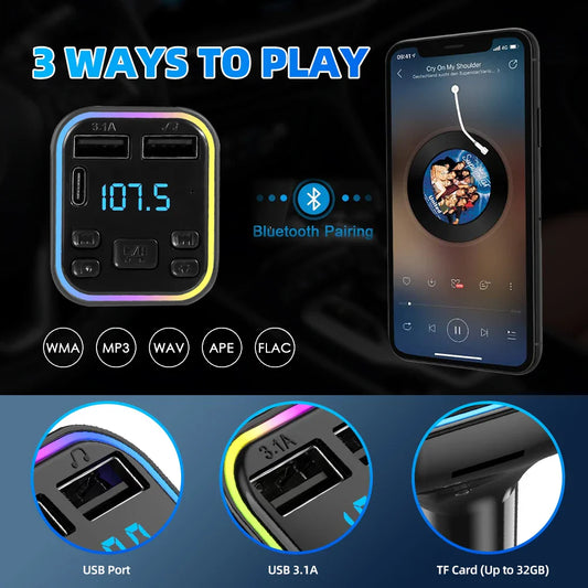 Bluetooth Car FM Transmitter with Fast Charger