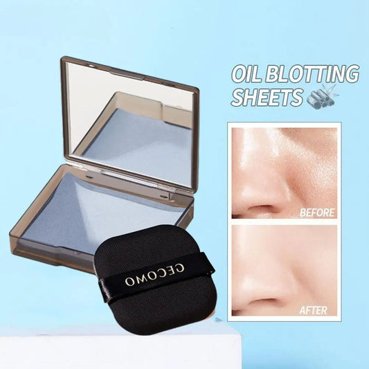 100PCS Face Oil Blotting Papers with Mirror & Makeup Puff – Portable Oil Control Kit