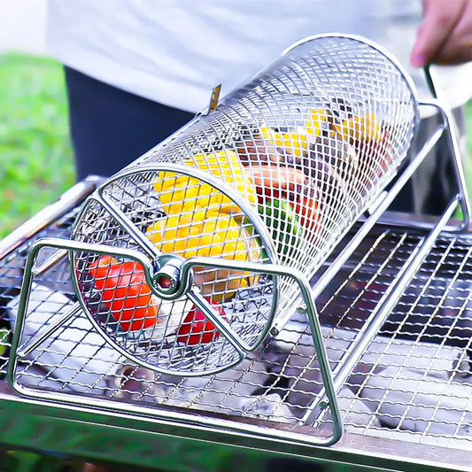 Stainless Steel Rolling BBQ Grill Mesh Basket