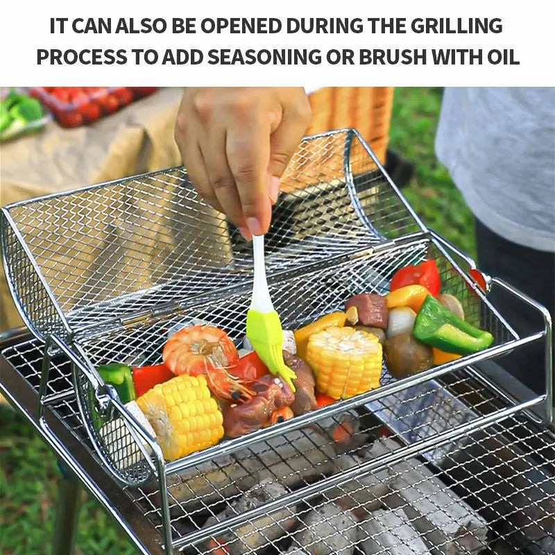 Stainless Steel Rolling BBQ Grill Mesh Basket