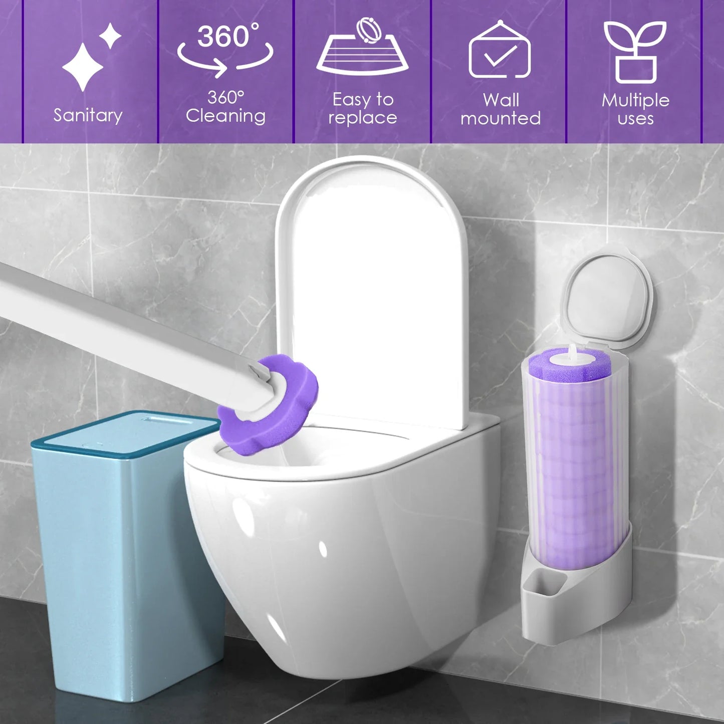 Toilet Wand Kit – 360° Cleaning Brush with 24 Disposable Heads