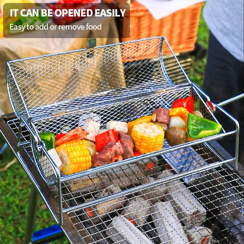Stainless Steel Rolling BBQ Grill Mesh Basket