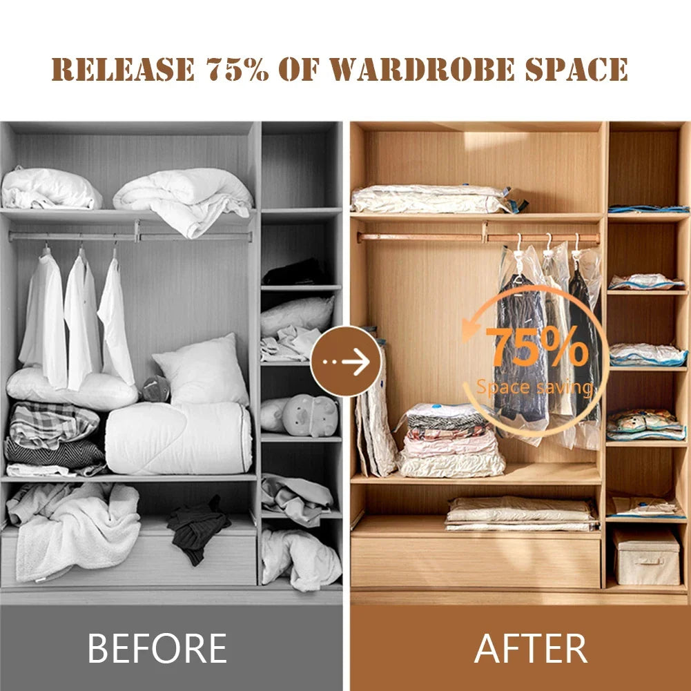 4PCS Reusable Vacuum Storage Bags with Hand Pump