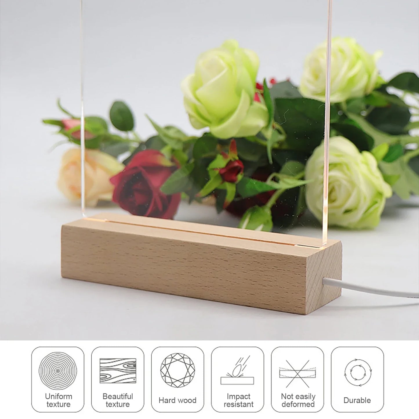 LED Wood Light Display Base – USB Wooden Stand for Crystal & Resin Art