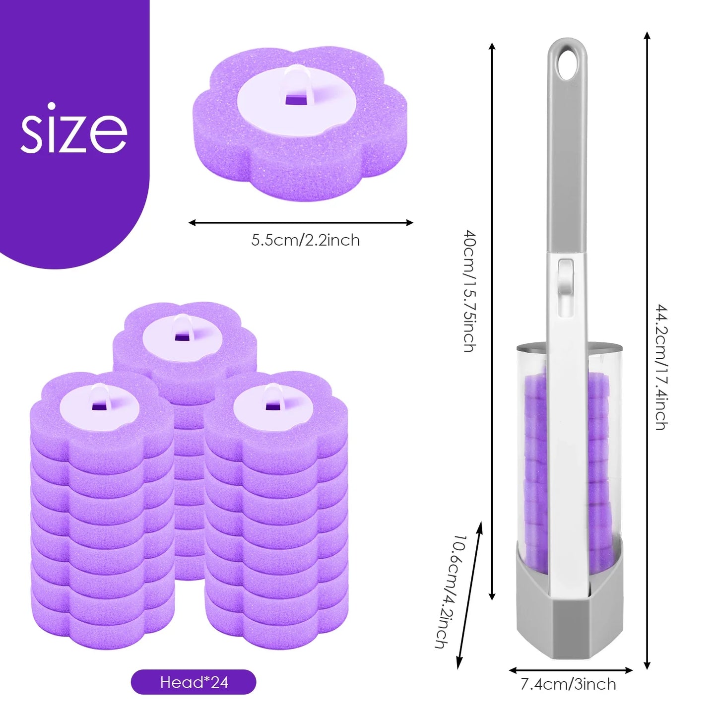 Toilet Wand Kit – 360° Cleaning Brush with 24 Disposable Heads