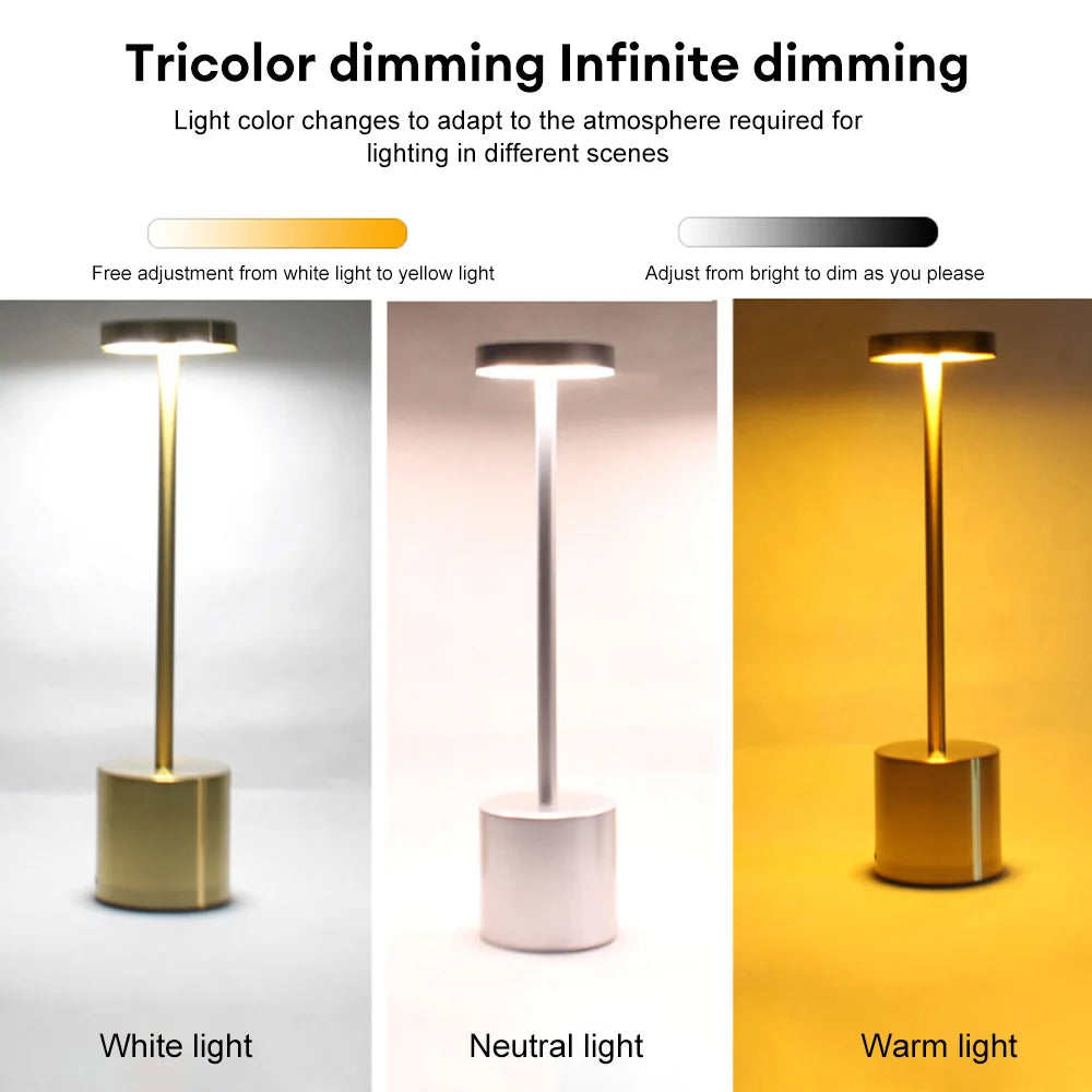 Classic Rechargeable Touch Table Lamp – Stepless Dimming & 3 Color Modes