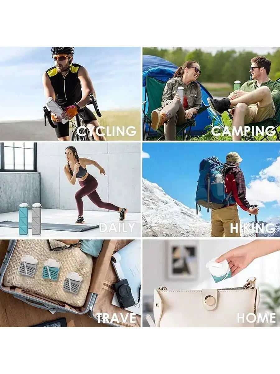 FlexiFold Square Silicone Water Bottle – Portable Collapsible Sports Bottle
