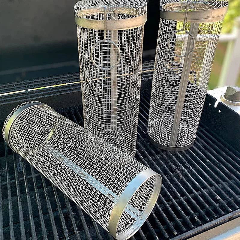 Barbecue Grill Grate Rolling Basket