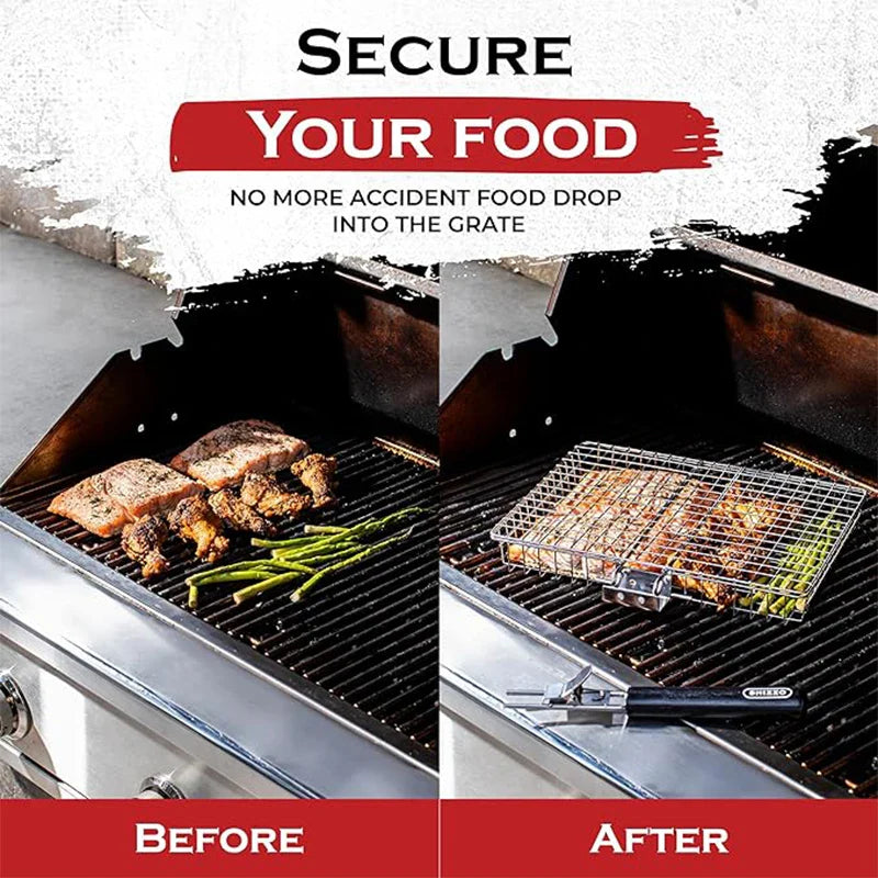 Stainless Steel BBQ Grill Basket with Handle