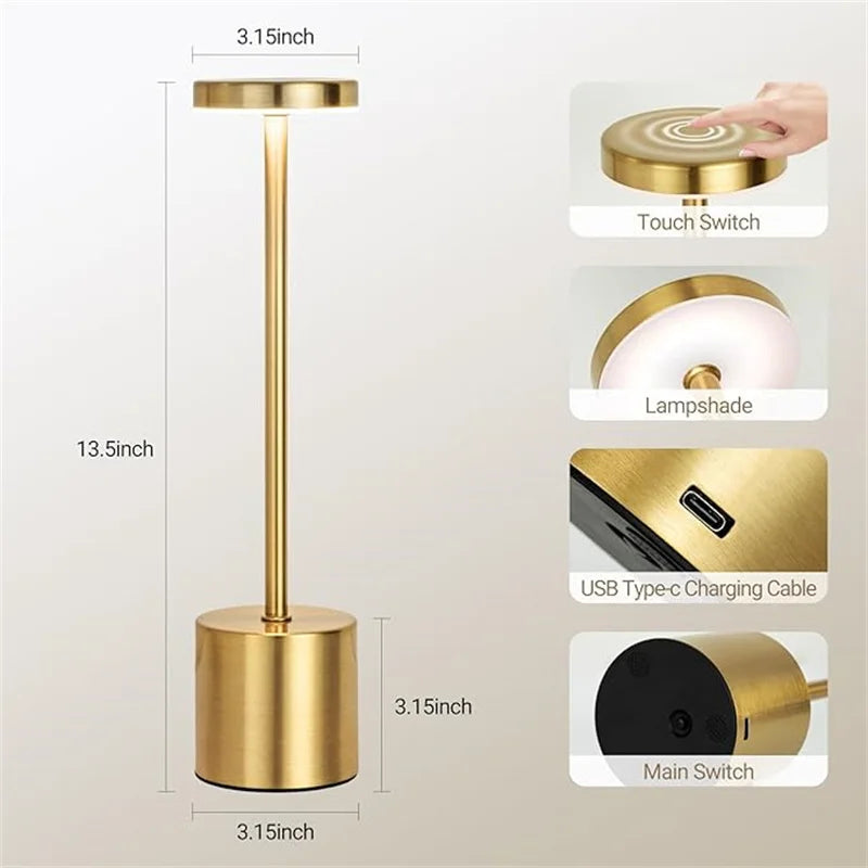 Classic Rechargeable Touch Table Lamp – Stepless Dimming & 3 Color Modes