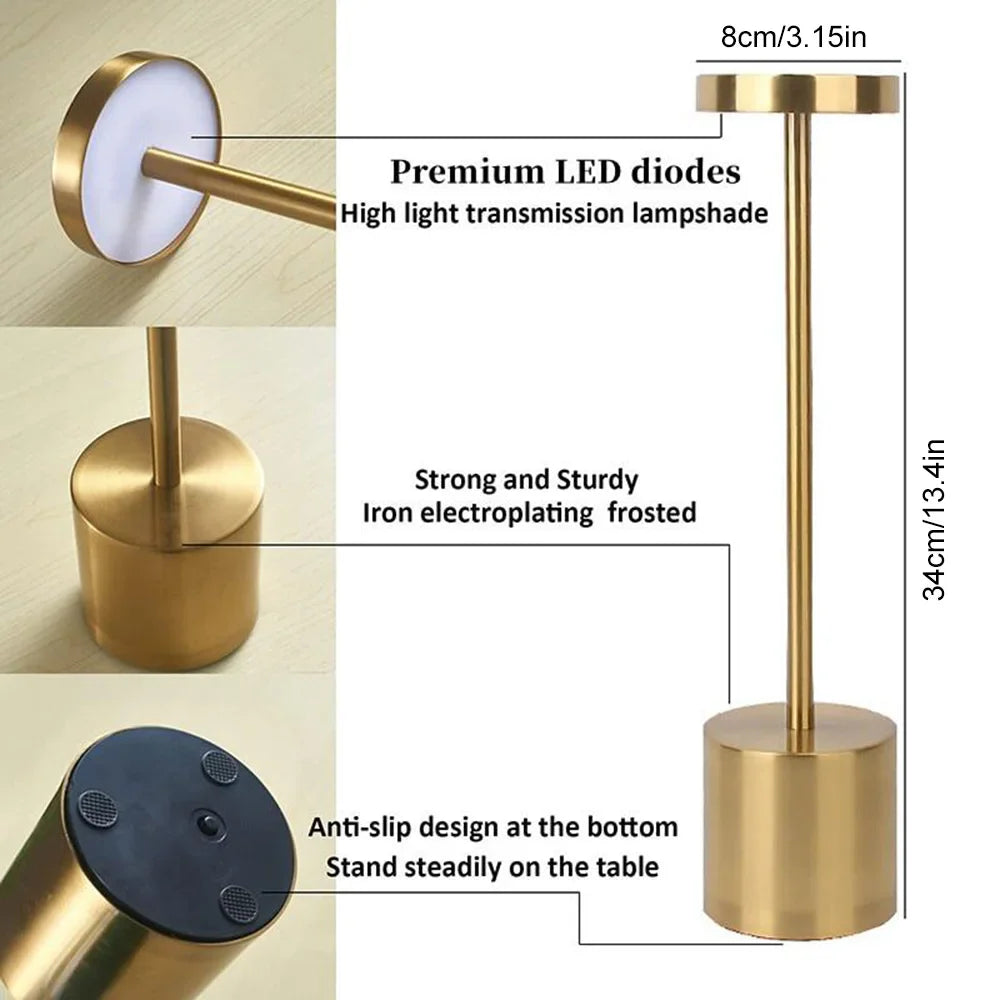 Classic Rechargeable Touch Table Lamp – Stepless Dimming & 3 Color Modes