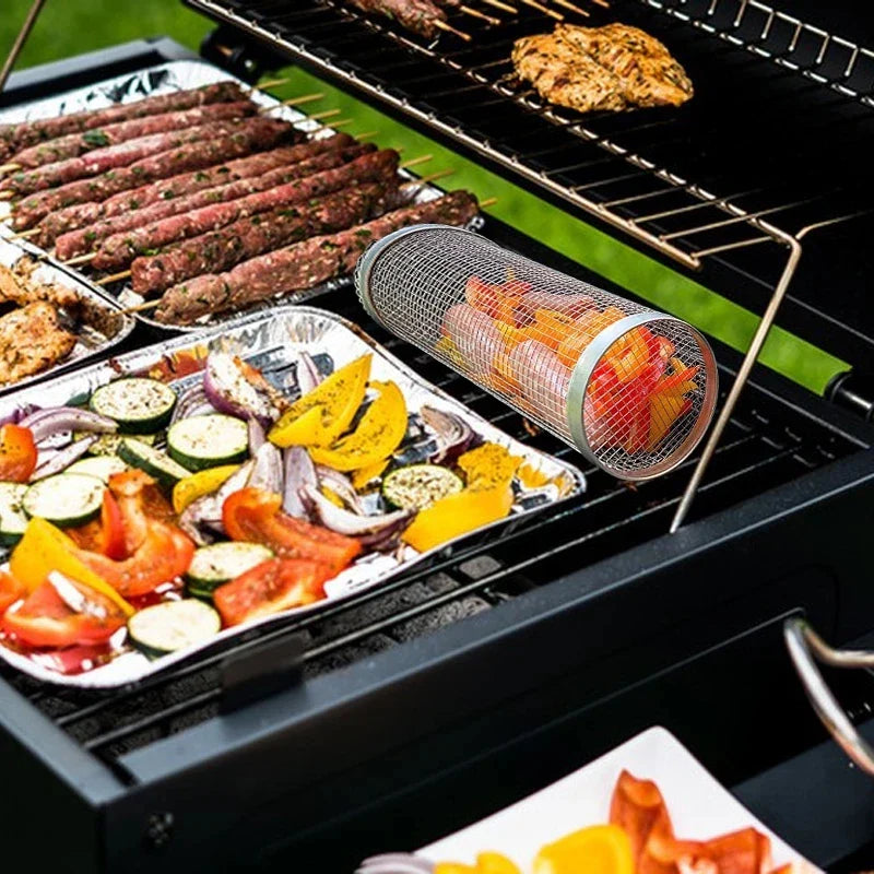 Barbecue Grill Grate Rolling Basket