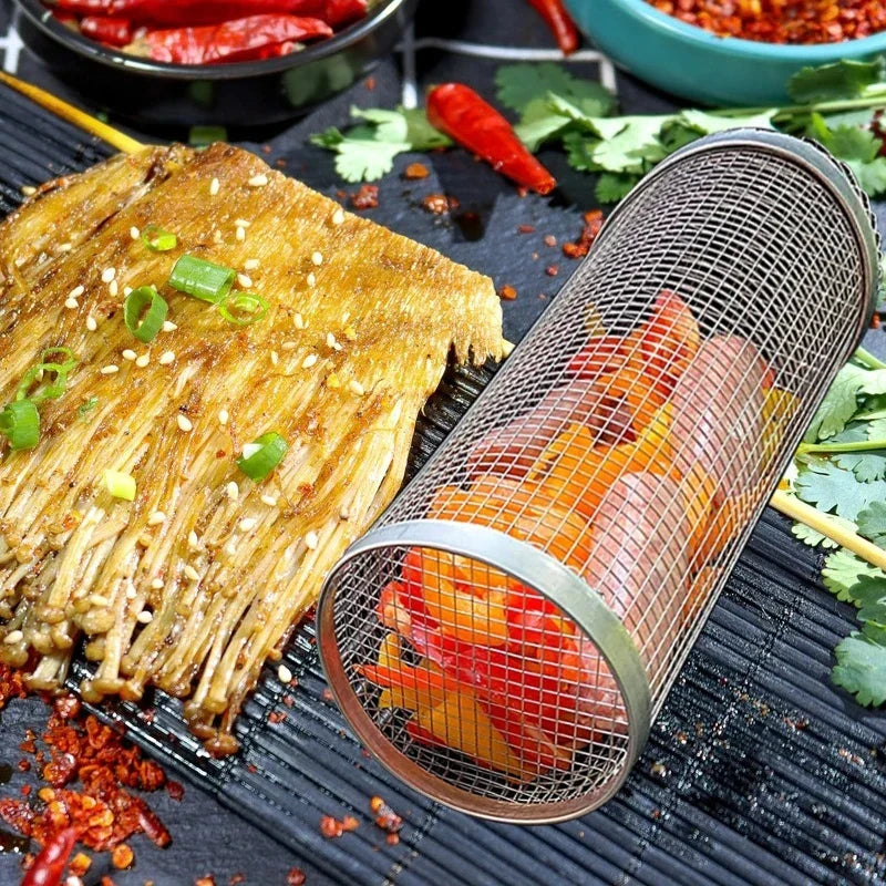 Barbecue Grill Grate Rolling Basket