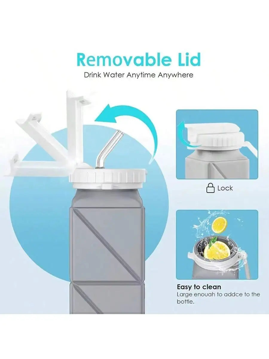 FlexiFold Square Silicone Water Bottle – Portable Collapsible Sports Bottle