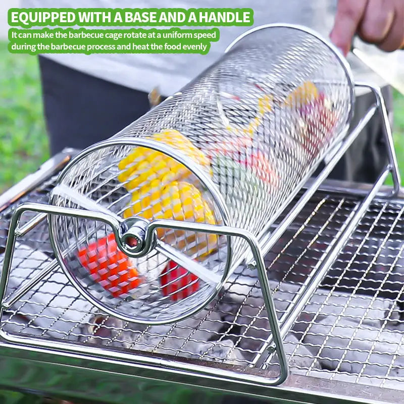 Stainless Steel Rolling BBQ Grill Mesh Basket