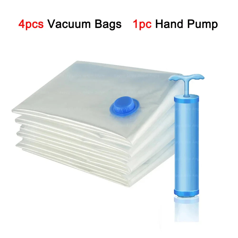 4PCS Reusable Vacuum Storage Bags with Hand Pump