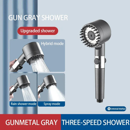High Pressurized Filter Shower Head - 3-Mode Adjustable Spray with Massage Brush
