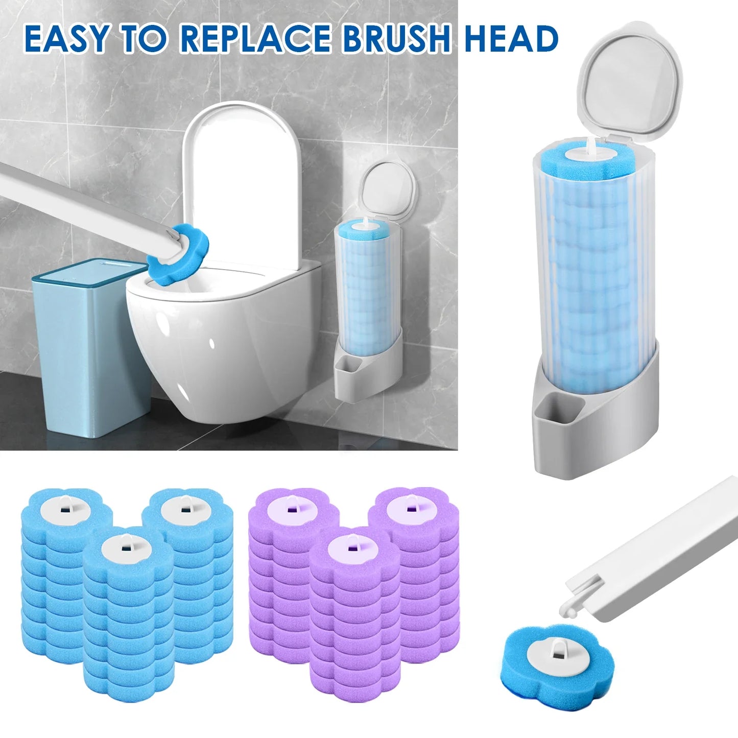 Toilet Wand Kit – 360° Cleaning Brush with 24 Disposable Heads