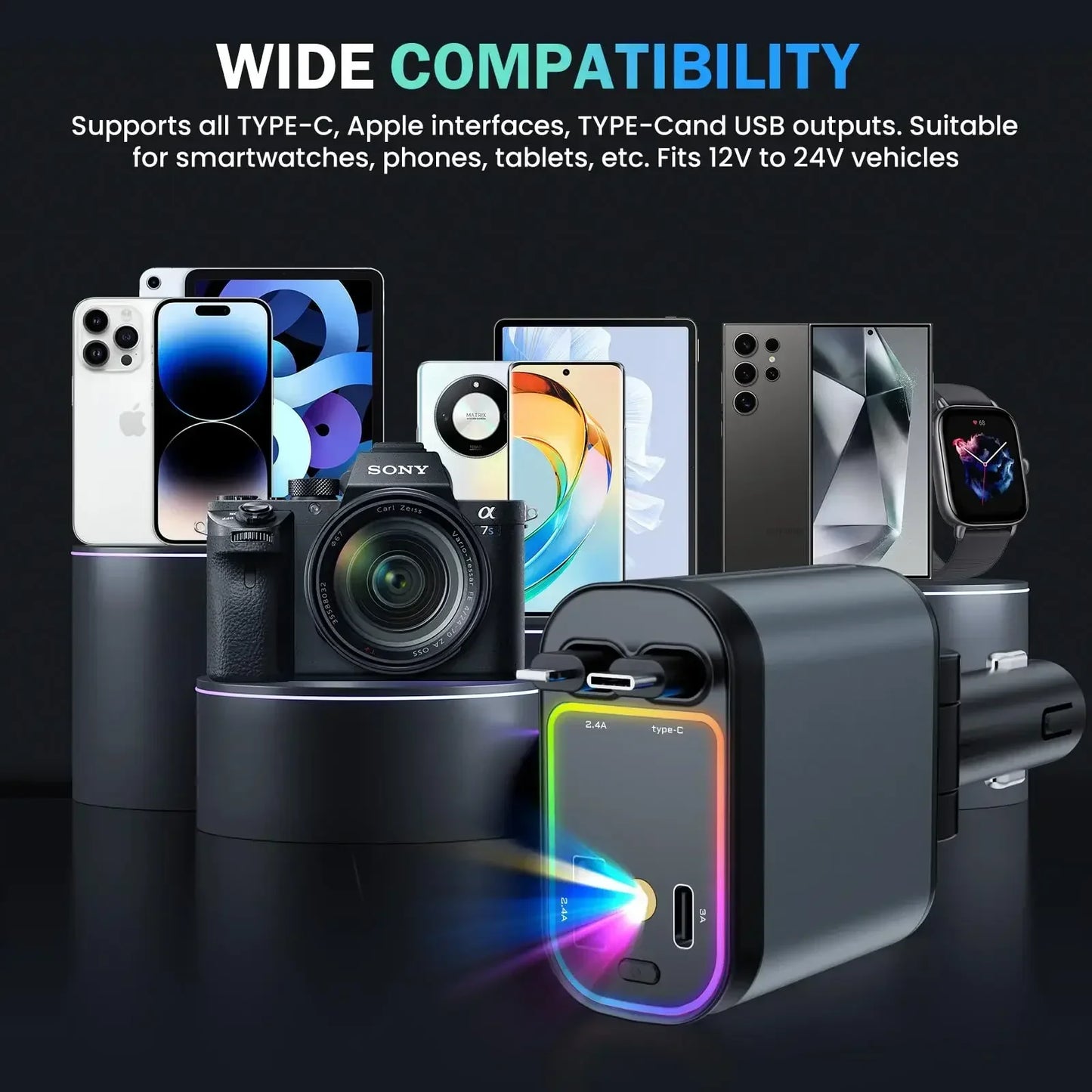 Retractable Car Charger with Starlight Type-C