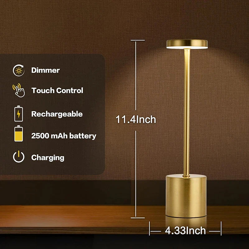 Classic Rechargeable Touch Table Lamp – Stepless Dimming & 3 Color Modes