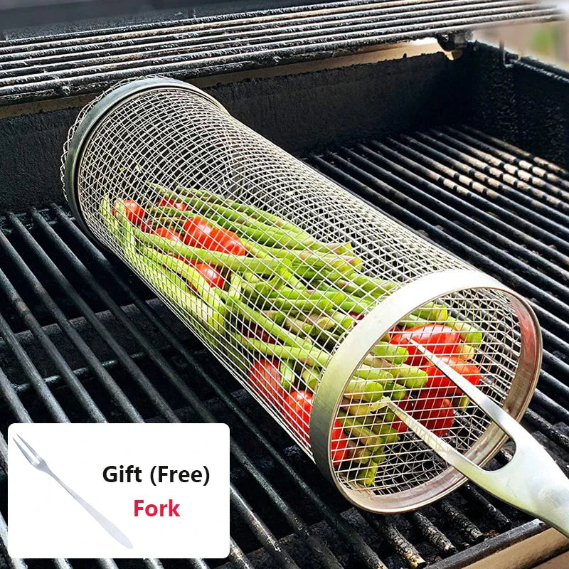 Barbecue Grill Grate Rolling Basket