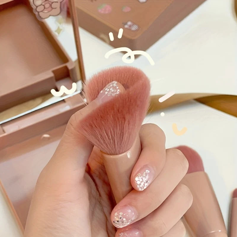5-Piece Portable Makeup Brush Set with Mirror - Foldable Travel Kit