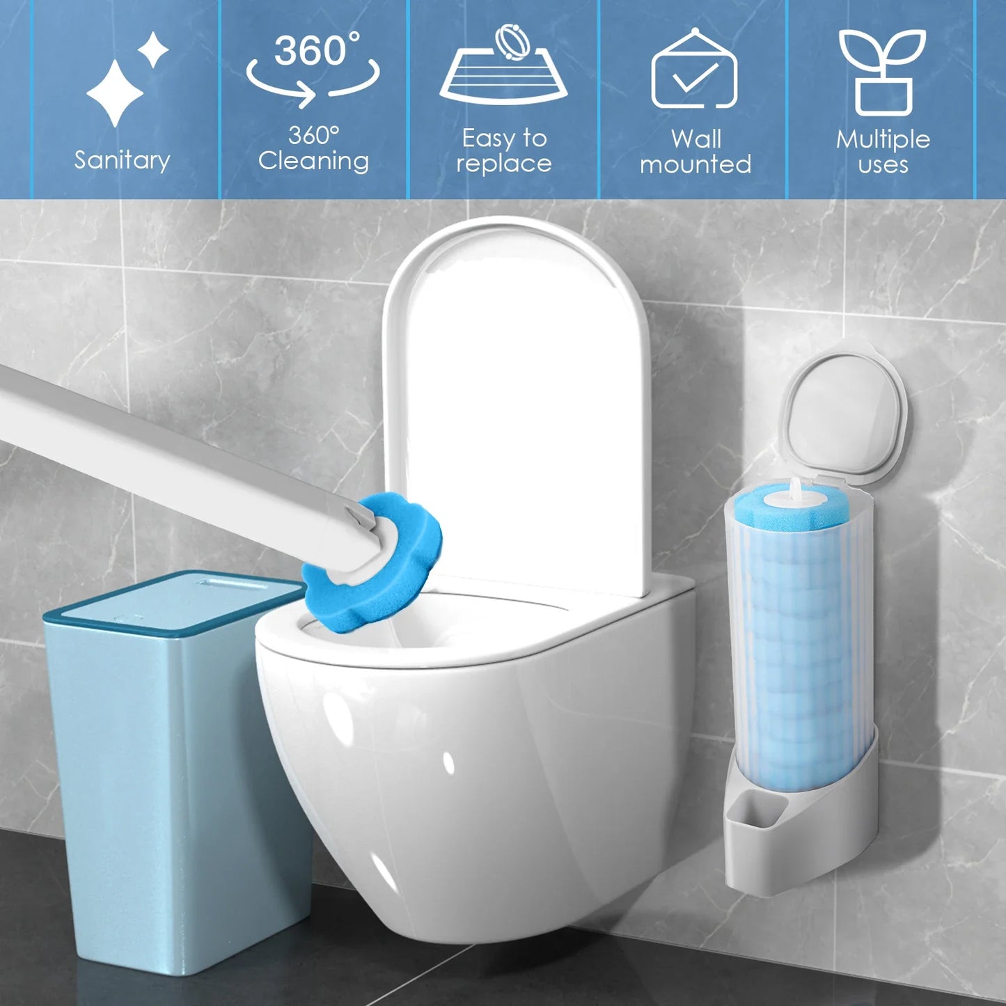 Toilet Wand Kit – 360° Cleaning Brush with 24 Disposable Heads