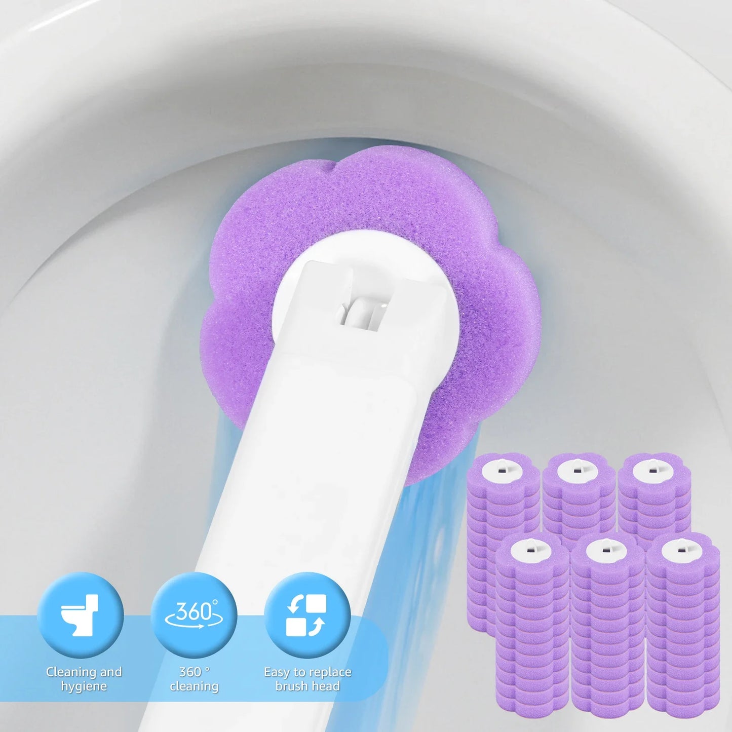 Toilet Wand Kit – 360° Cleaning Brush with 24 Disposable Heads
