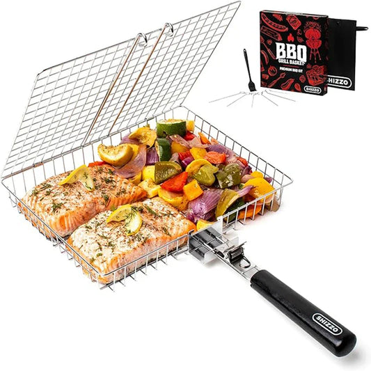 Stainless Steel BBQ Grill Basket with Handle