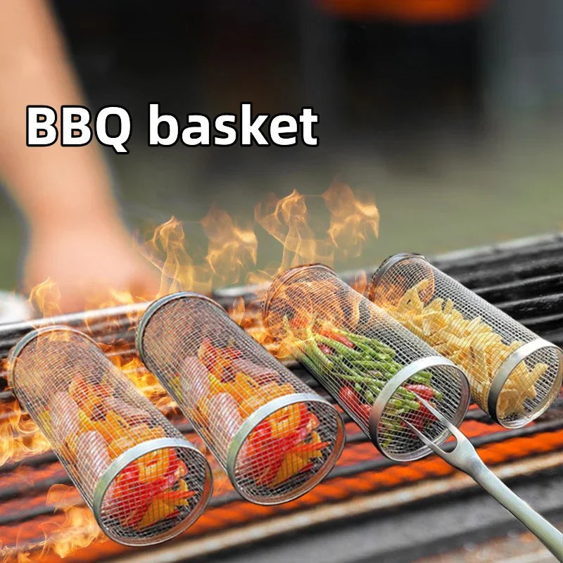 Barbecue Grill Grate Rolling Basket
