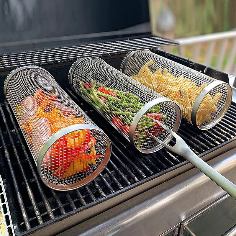 Barbecue Grill Grate Rolling Basket