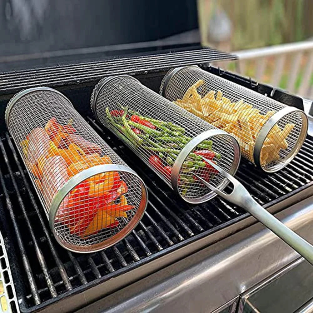 Barbecue Grill Grate Rolling Basket