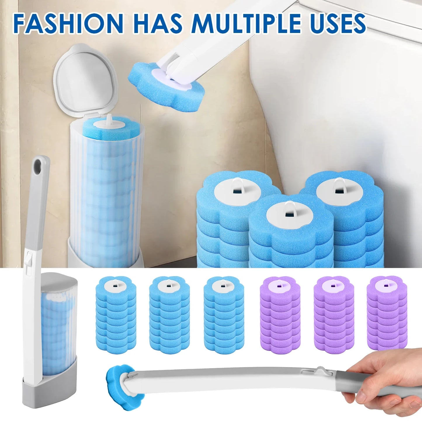 Toilet Wand Kit – 360° Cleaning Brush with 24 Disposable Heads